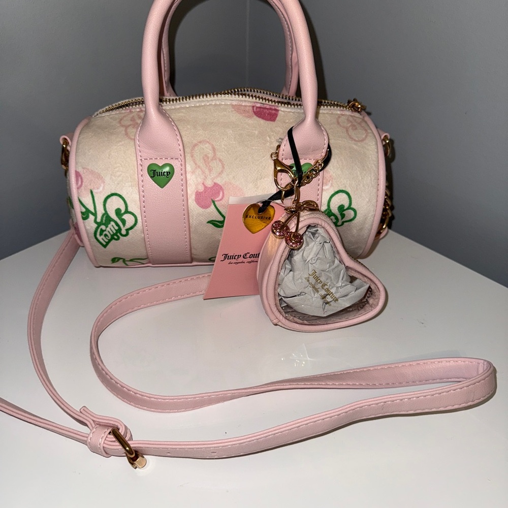 Juicy Couture Cherry Gelato Mini Barrel Bag Cream Pink Y2K Retro Crossbody